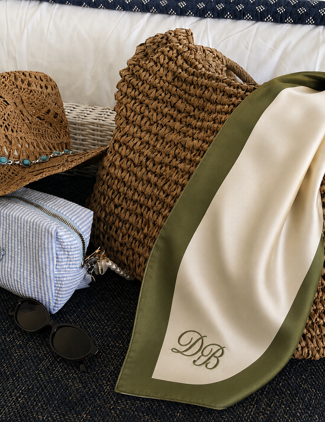 Monogrammed Head Scarf- Green