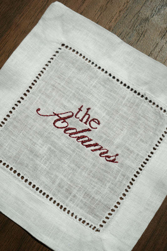 Custom Embroidered Linen Cocktail Napkins