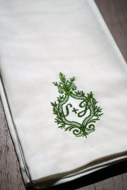 Custom Embroidered Monogram Crest Napkin Set