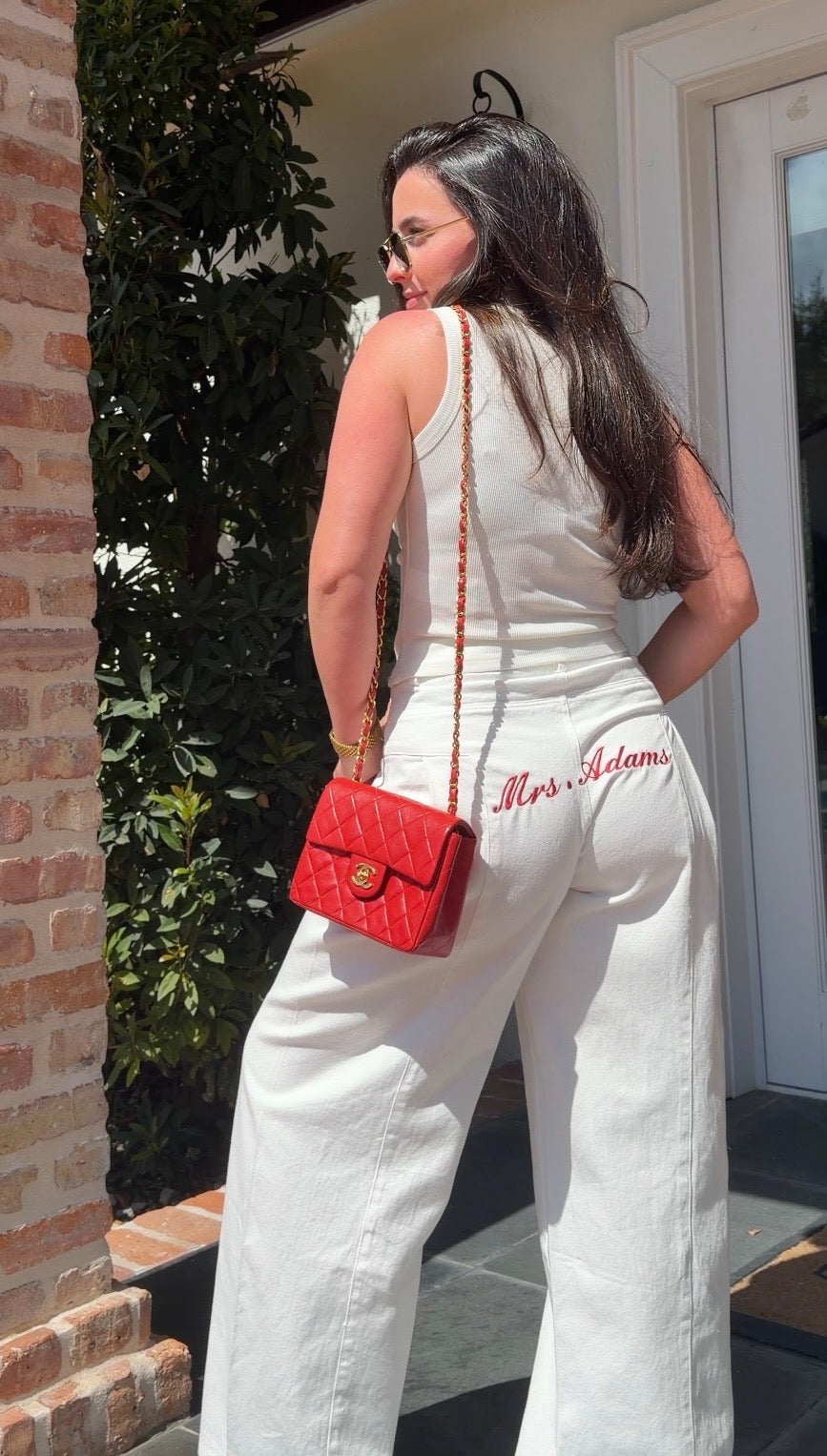 The “Mrs” Embroidered Wide-Leg Jeans