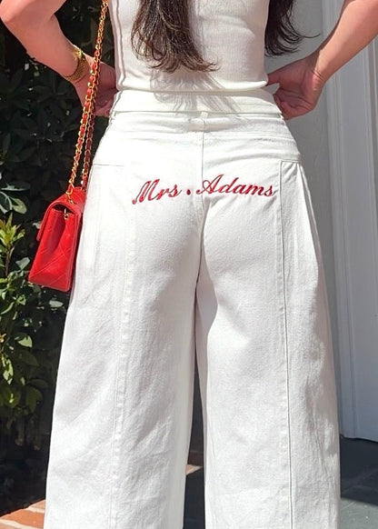 The “Mrs” Embroidered Wide-Leg Jeans