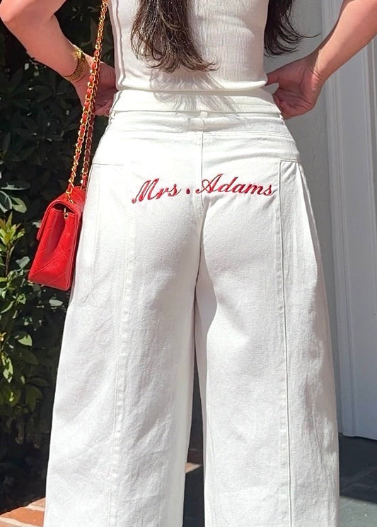 The “Mrs” Embroidered Wide-Leg Jeans